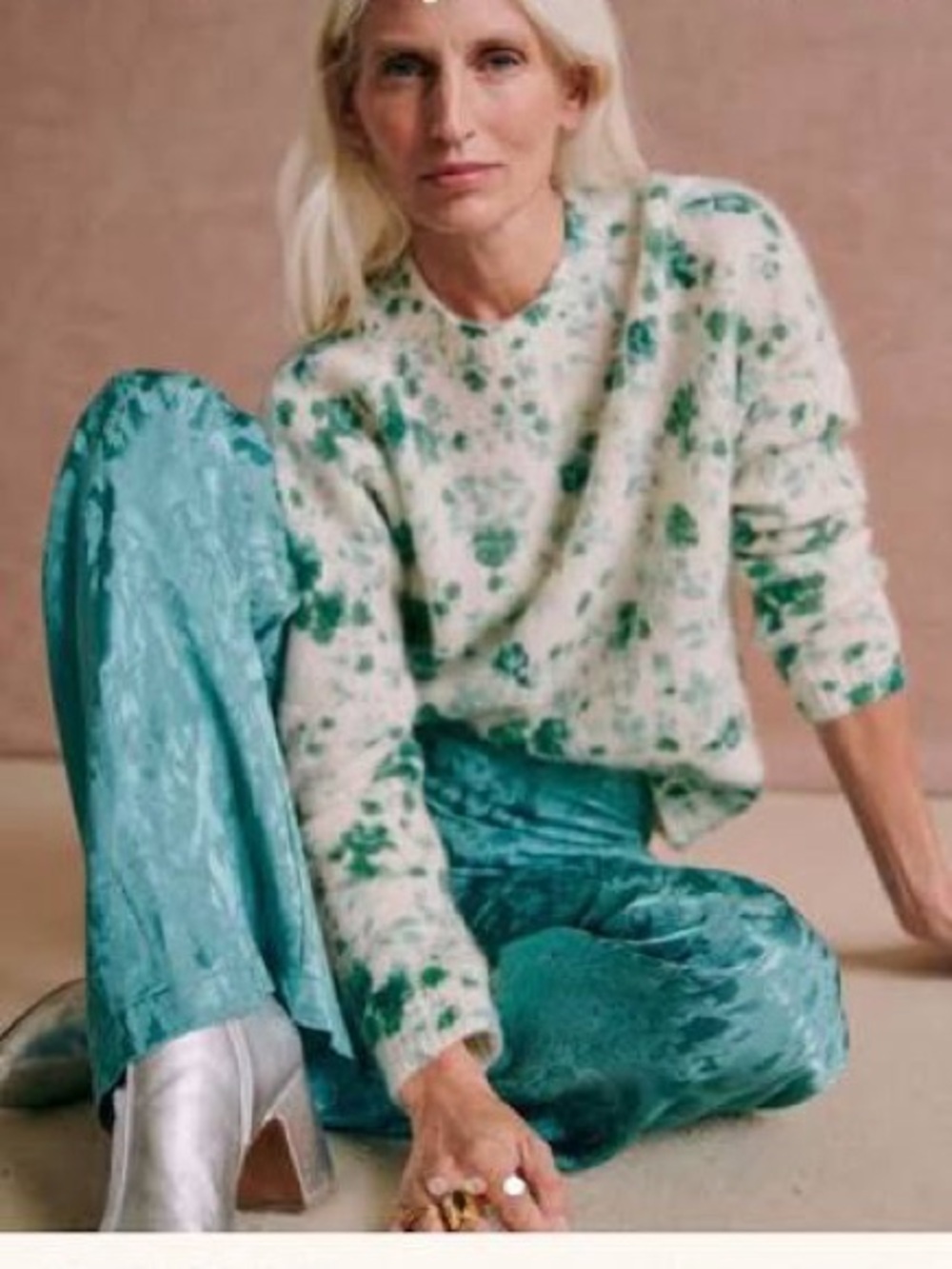 Sezane Green Floral Crewneck Sweater